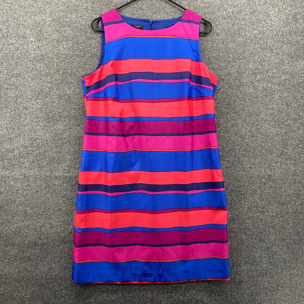 Talbots Petite Dress Size‎ 14p Striped Sheath Sleeveless Back Slit Ladies Office